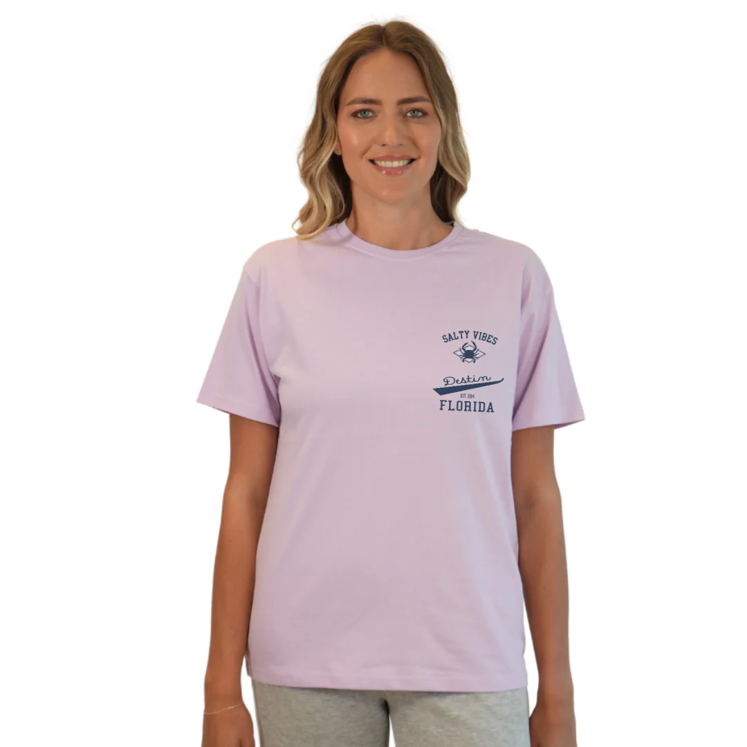 Destin Florida Combed Cotton Women T-Shirt with a Front Pocket Design and back "Salty Vibes Crab" Design Style CC1000 - Image 19