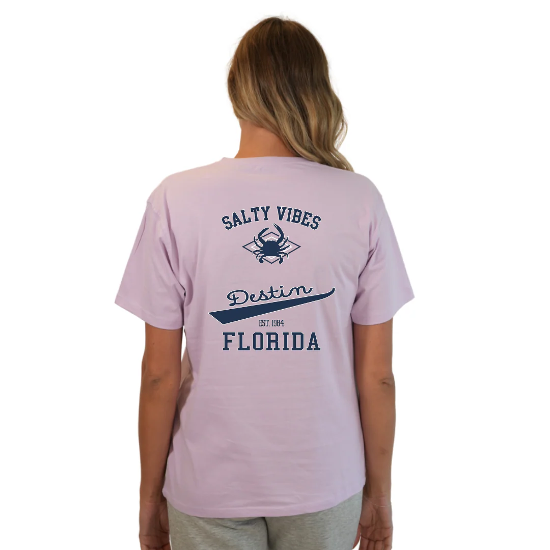 Destin Florida Combed Cotton Women T-Shirt with a Front Pocket Design and back "Salty Vibes Crab" Design Style CC1000 - Image 20