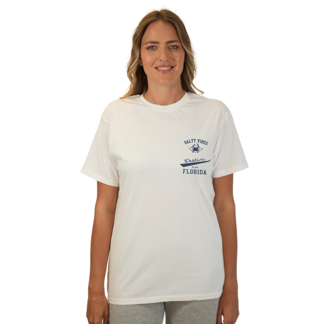 Destin Florida Combed Cotton Women T-Shirt with a Front Pocket Design and back "Salty Vibes Crab" Design Style CC1000 - Image 21