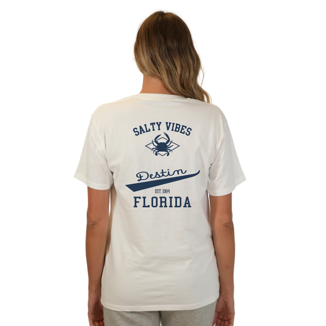 Destin Florida Combed Cotton Women T-Shirt with a Front Pocket Design and back "Salty Vibes Crab" Design Style CC1000 - Image 22
