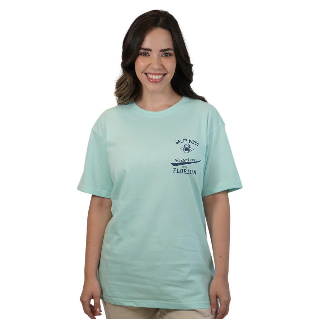 Destin Florida Combed Cotton Women T-Shirt with a Front Pocket Design and back "Salty Vibes Crab" Design Style CC1000 - Image 3