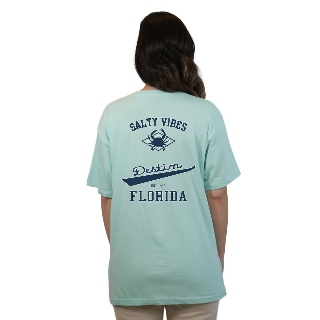 Destin Florida Combed Cotton Women T-Shirt with a Front Pocket Design and back "Salty Vibes Crab" Design Style CC1000 - Image 4