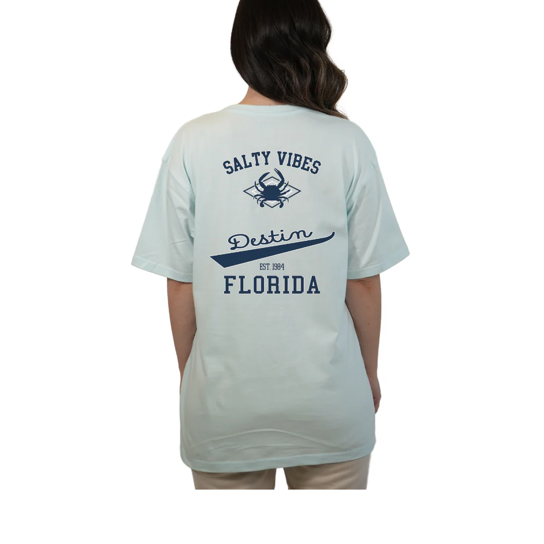 Destin Florida Combed Cotton Women T-Shirt with a Front Pocket Design and back "Salty Vibes Crab" Design Style CC1000 - Image 6