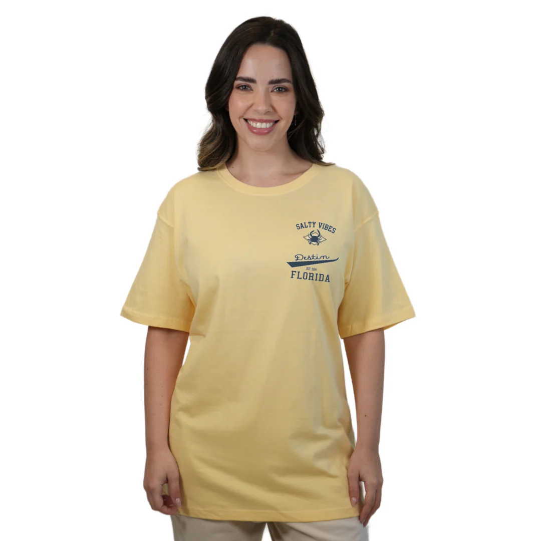 Destin Florida Combed Cotton Women T-Shirt with a Front Pocket Design and back "Salty Vibes Crab" Design Style CC1000 - Image 7