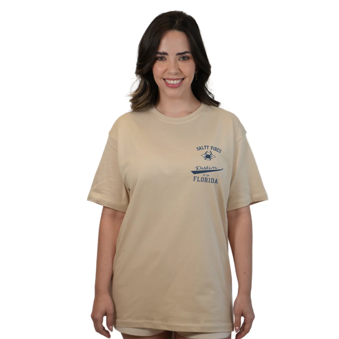Destin Florida Combed Cotton Women T-Shirt with a Front Pocket Design and back "Salty Vibes Crab" Design Style CC1000 - Image 9