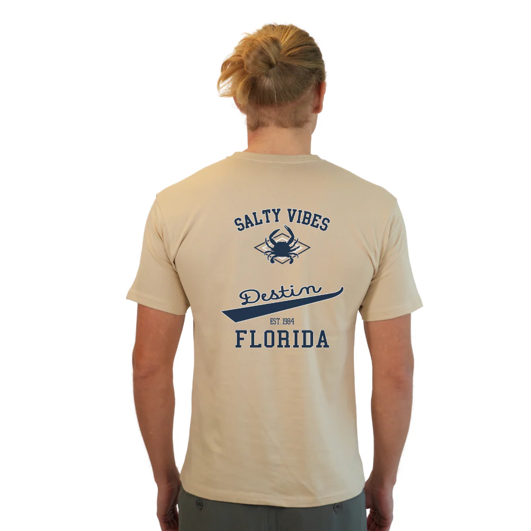 Destin Florida Combed Cotton Men T-Shirt with a Front Pocket Design and back "Salty Vibes Crab" Design Style CC1000 - Image 10