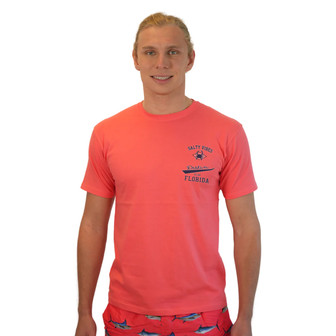Destin Florida Combed Cotton Men T-Shirt with a Front Pocket Design and back "Salty Vibes Crab" Design Style CC1000 - Image 11
