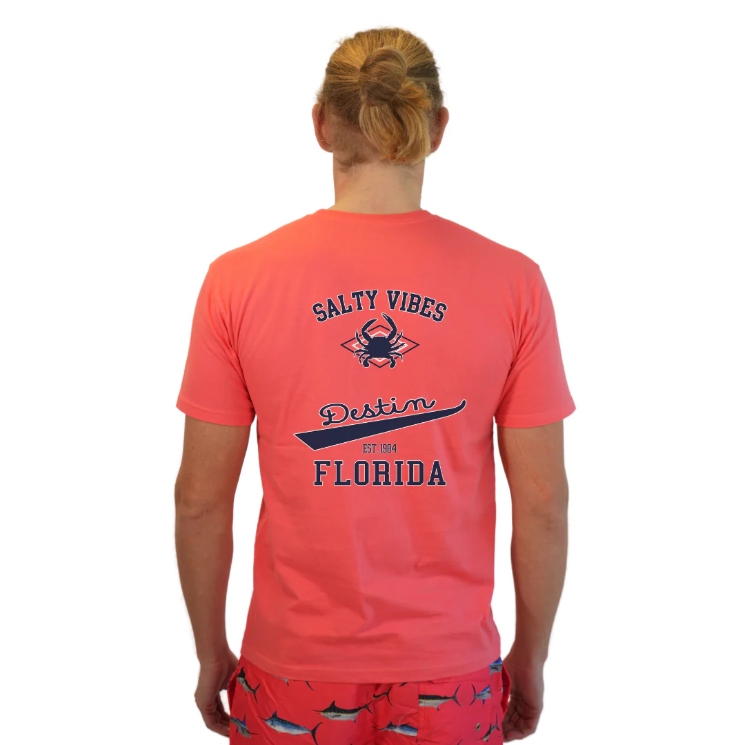 Destin Florida Combed Cotton Men T-Shirt with a Front Pocket Design and back "Salty Vibes Crab" Design Style CC1000 - Image 12