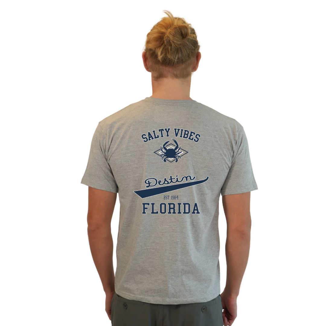 Destin Florida Combed Cotton Men T-Shirt with a Front Pocket Design and back "Salty Vibes Crab" Design Style CC1000 - Image 14