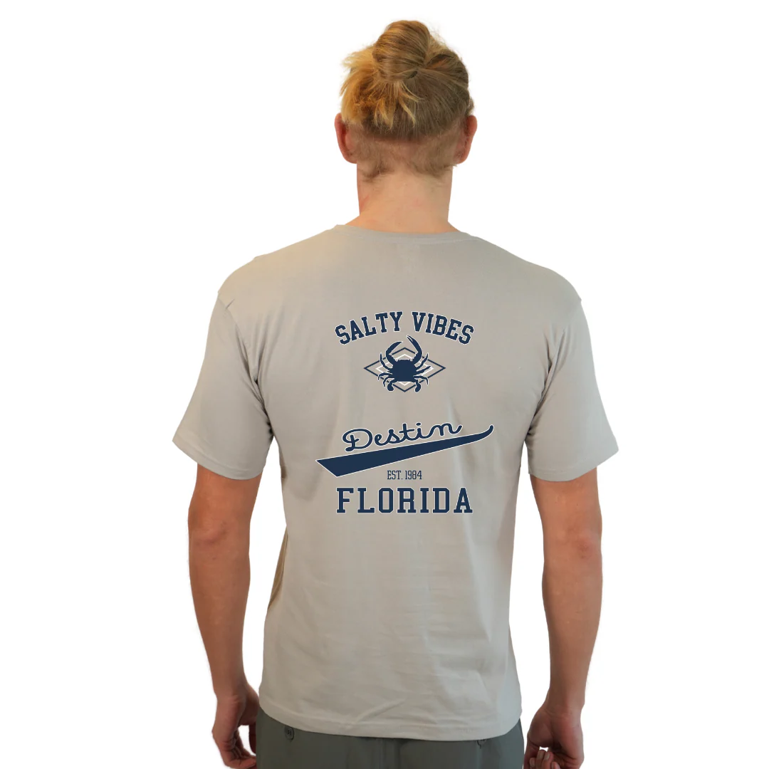 Destin Florida Combed Cotton Men T-Shirt with a Front Pocket Design and back "Salty Vibes Crab" Design Style CC1000 - Image 18