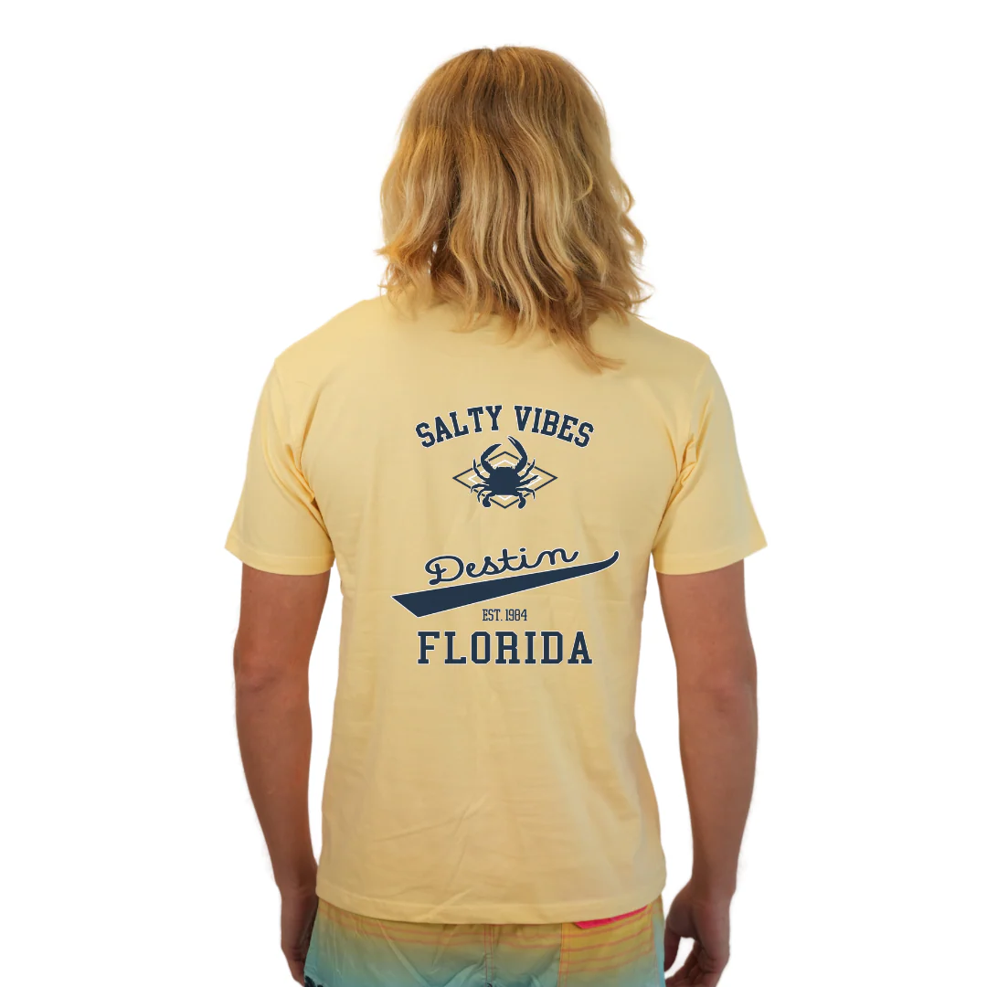 Destin Florida Combed Cotton Men T-Shirt with a Front Pocket Design and back "Salty Vibes Crab" Design Style CC1000 - Image 2
