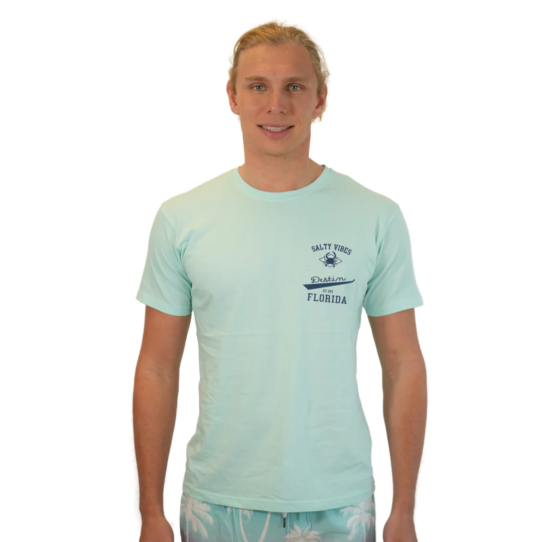 Destin Florida Combed Cotton Men T-Shirt with a Front Pocket Design and back "Salty Vibes Crab" Design Style CC1000 - Image 5