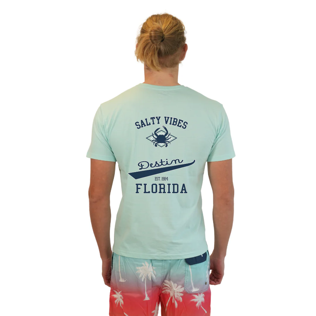 Destin Florida Combed Cotton Men T-Shirt with a Front Pocket Design and back "Salty Vibes Crab" Design Style CC1000 - Image 6