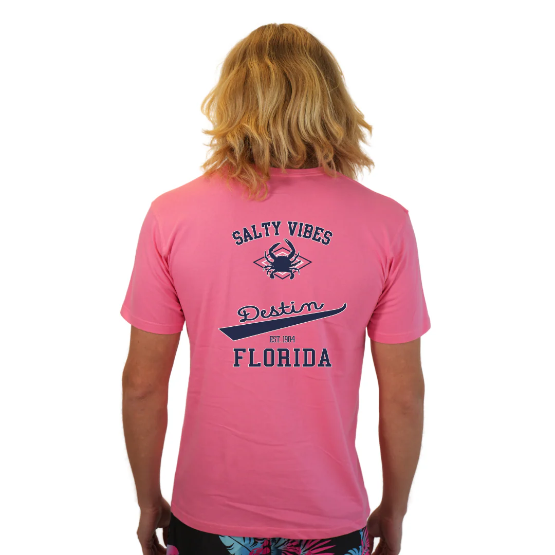Destin Florida Combed Cotton Men T-Shirt with a Front Pocket Design and back "Salty Vibes Crab" Design Style CC1000 - Image 8