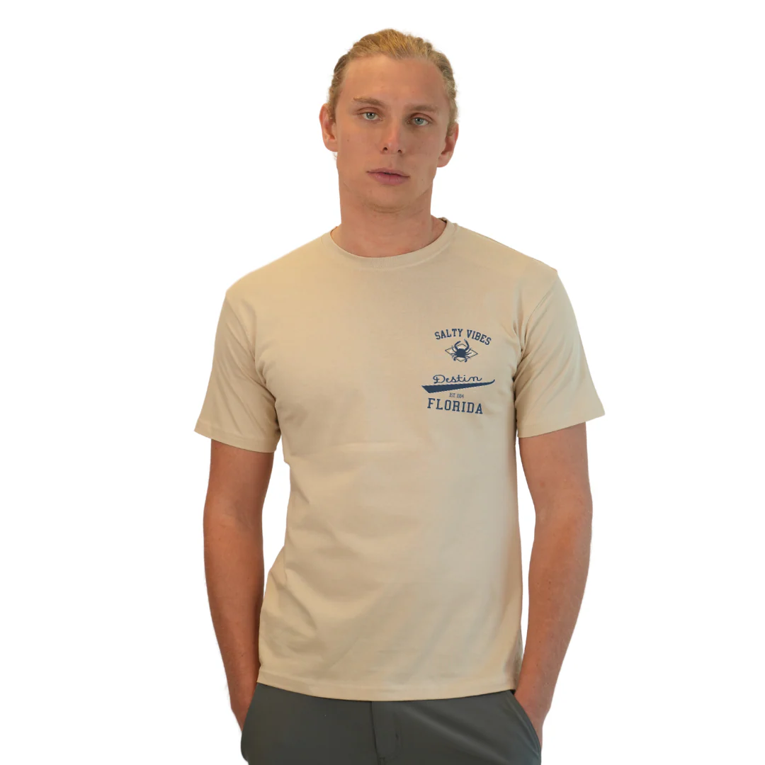 Destin Florida Combed Cotton Men T-Shirt with a Front Pocket Design and back "Salty Vibes Crab" Design Style CC1000 - Image 9