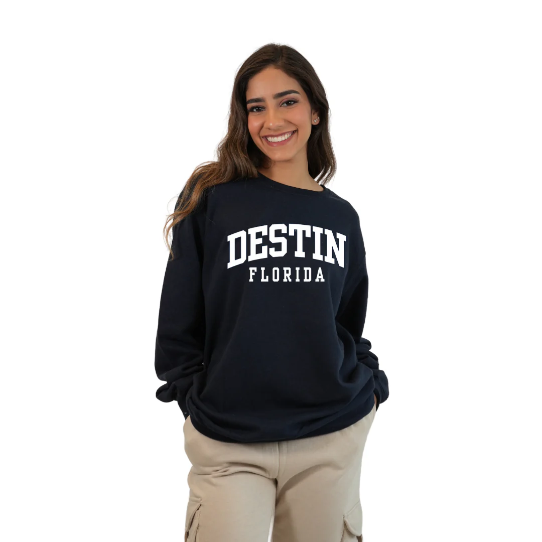 Destin Florida Fleece Crewneck Sweatshirt Women with a Destin City Name Design Style 067 - Image 2