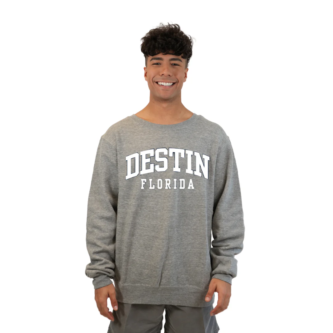 Destin Florida Fleece Crewneck Sweatshirt Men with a Destin City Name Design Style 067 - Image 2