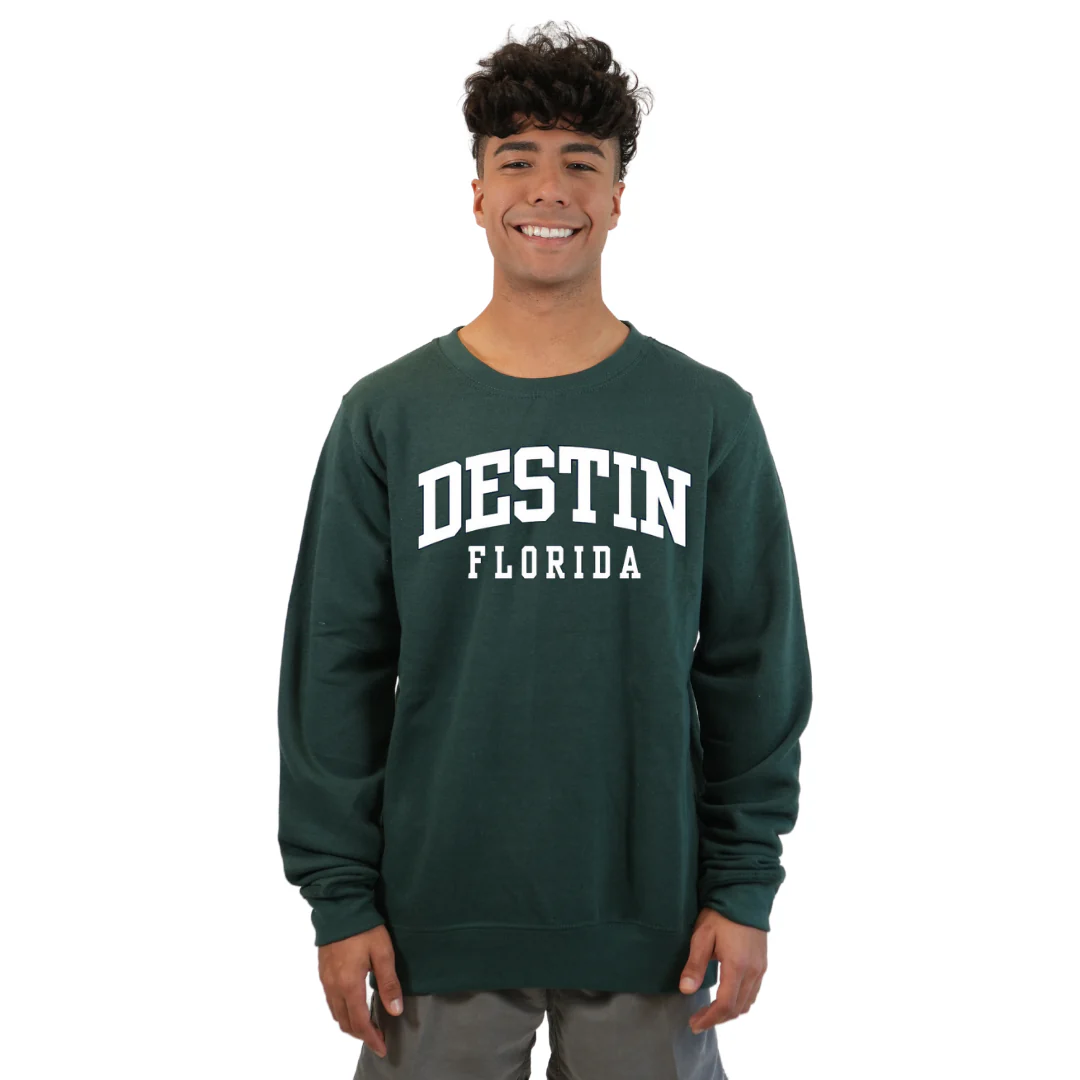 Destin Florida Fleece Crewneck Sweatshirt Men with a Destin City Name Design Style 067 - Image 3