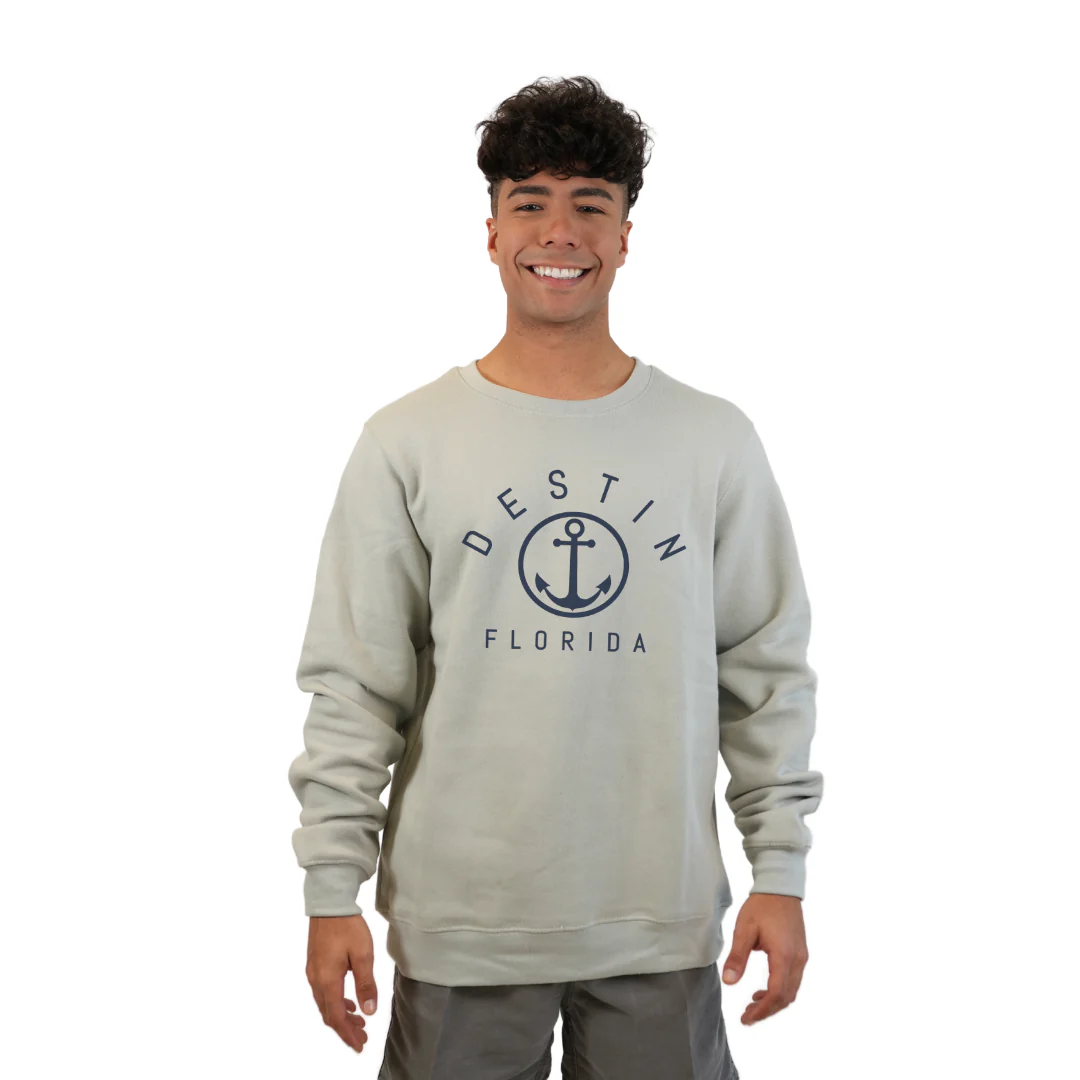 Destin Florida Fleece Crewneck Sweatshirt Men with a Front Nautical Design Style 067 - Image 4