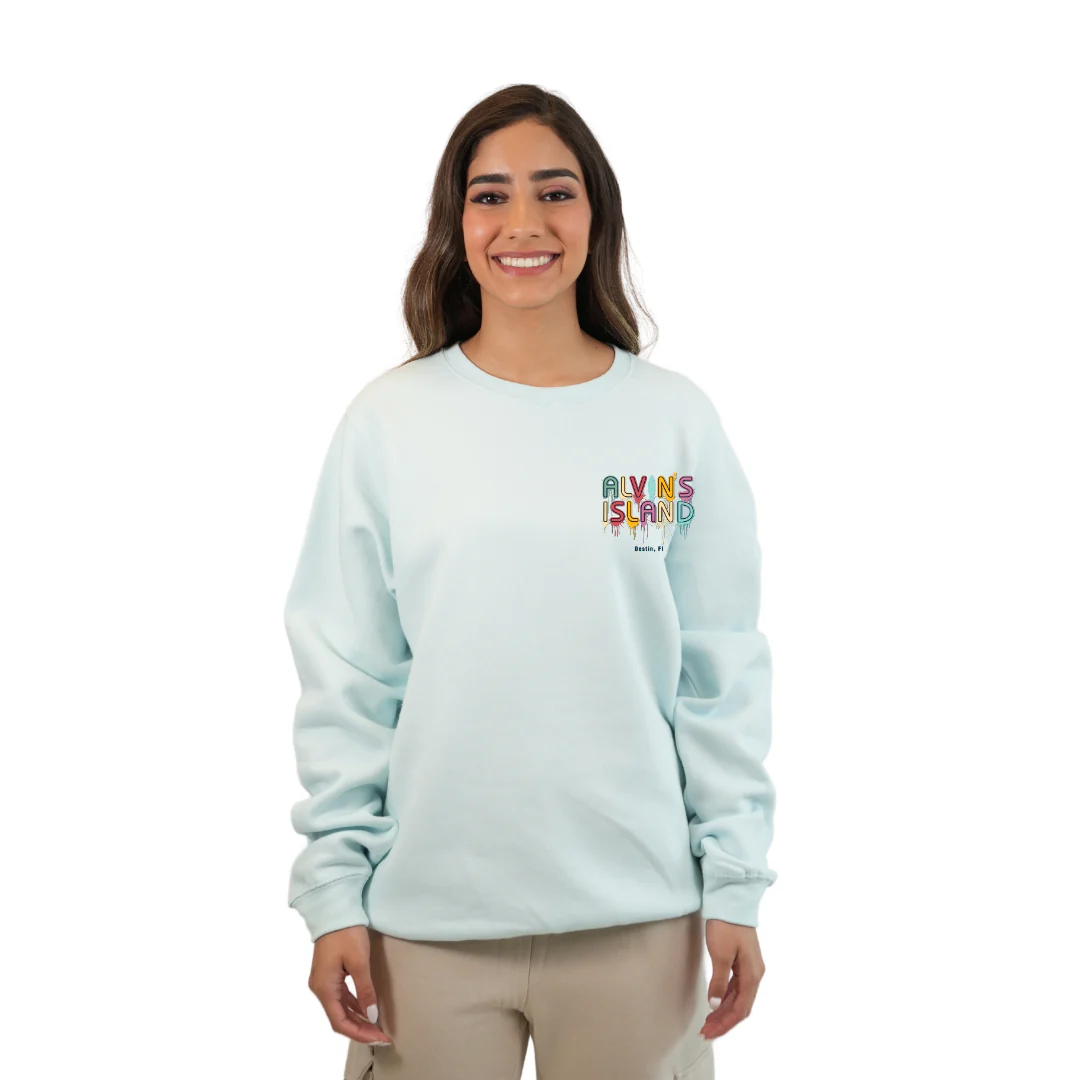 Destin Florida Fleece Crewneck Sweatshirt Women with a Alvin's island Drip Painting Design Style 067 - Image 3