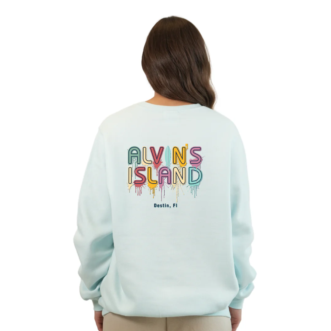Destin Florida Fleece Crewneck Sweatshirt Women with a Alvin's island Drip Painting Design Style 067 - Image 4
