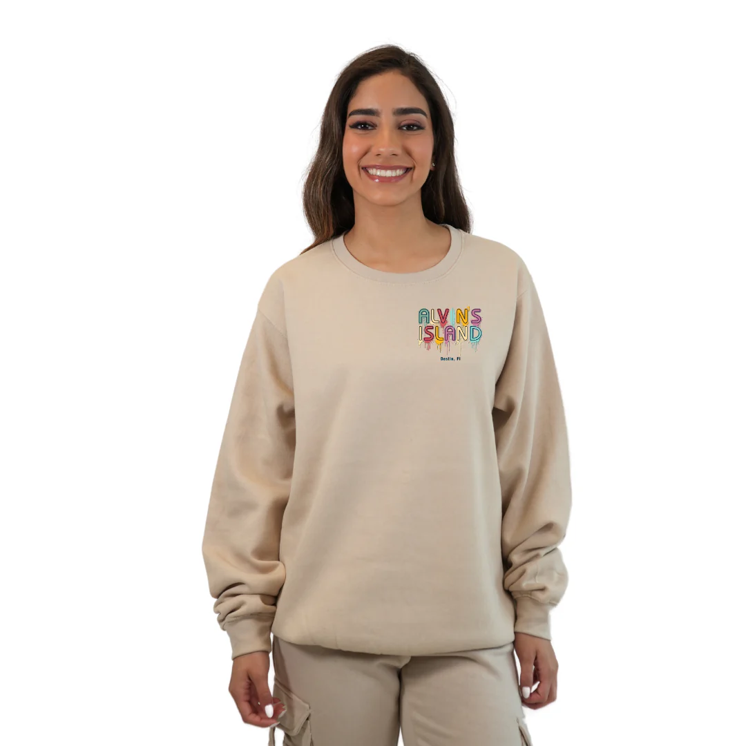 Destin Florida Fleece Crewneck Sweatshirt Women with a Alvin's island Drip Painting Design Style 067 - Image 5