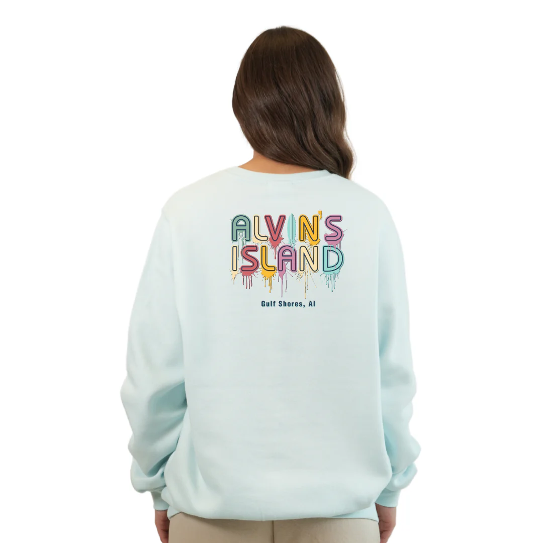 Gulf Shores Fleece Crewneck Sweatshirt Women with a Alvin's island Drip Painting Design Style 067 - Image 2
