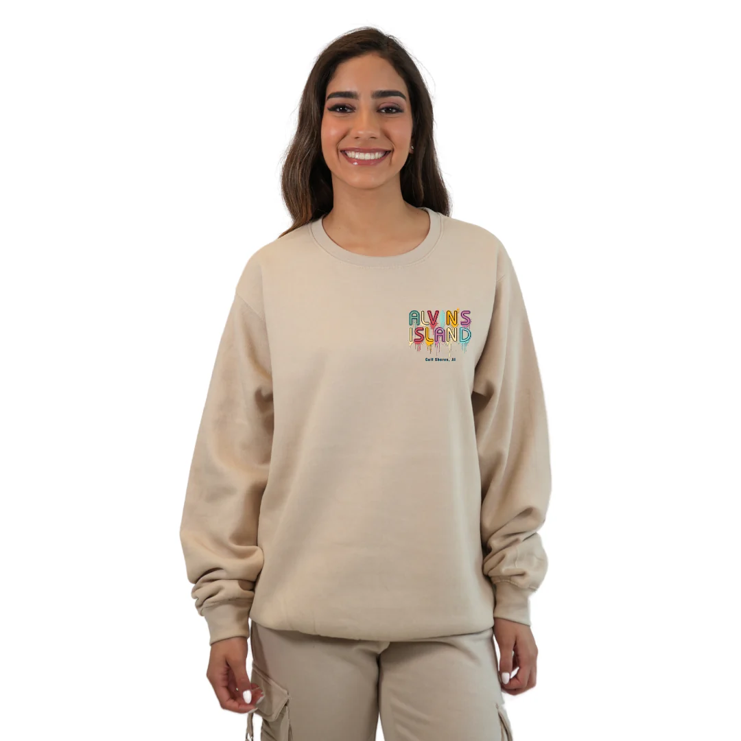 Gulf Shores Fleece Crewneck Sweatshirt Women with a Alvin's island Drip Painting Design Style 067 - Image 3