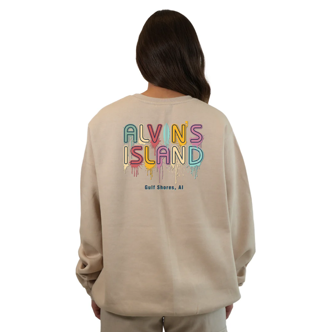 Gulf Shores Fleece Crewneck Sweatshirt Women with a Alvin's island Drip Painting Design Style 067 - Image 4