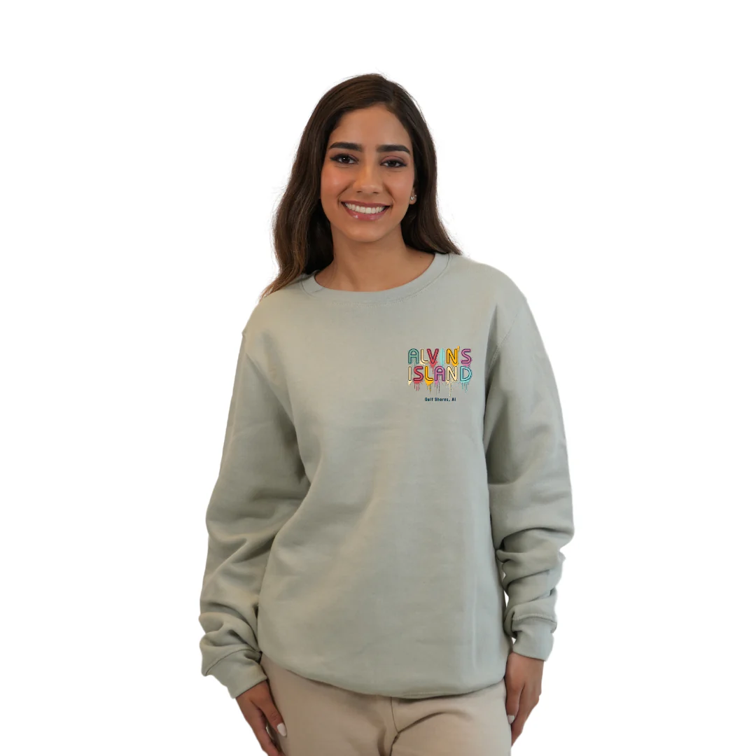 Gulf Shores Fleece Crewneck Sweatshirt Women with a Alvin's island Drip Painting Design Style 067 - Image 5