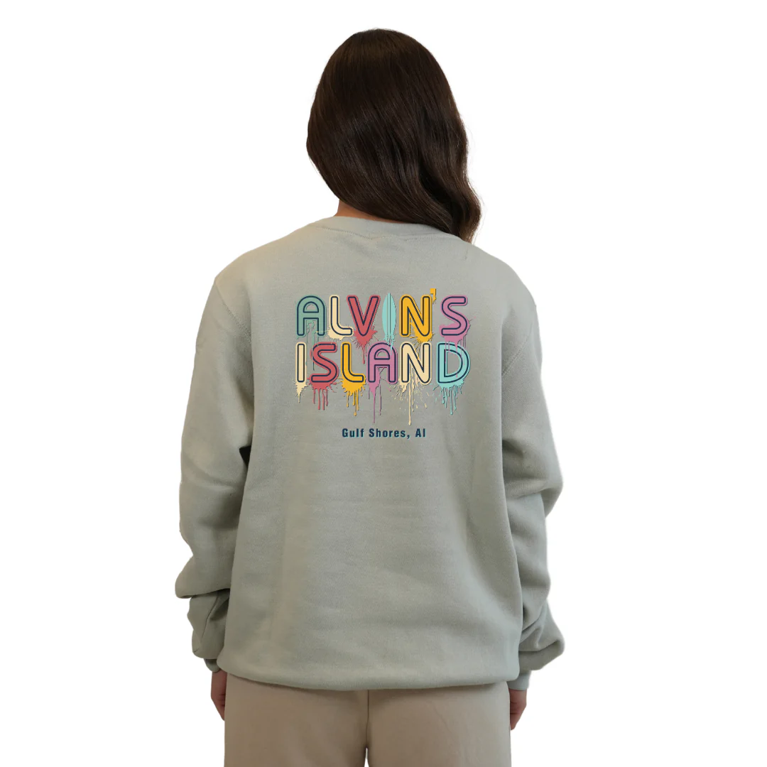 Gulf Shores Fleece Crewneck Sweatshirt Women with a Alvin's island Drip Painting Design Style 067 - Image 6