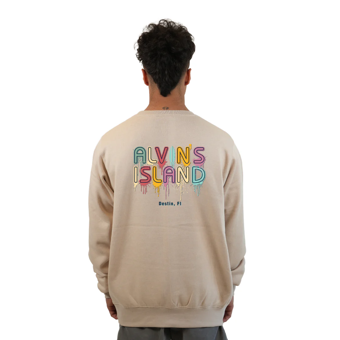 Destin Florida Fleece Crewneck Sweatshirt Men with a Alvin's island Drip Painting Design Style 067 - Image 2