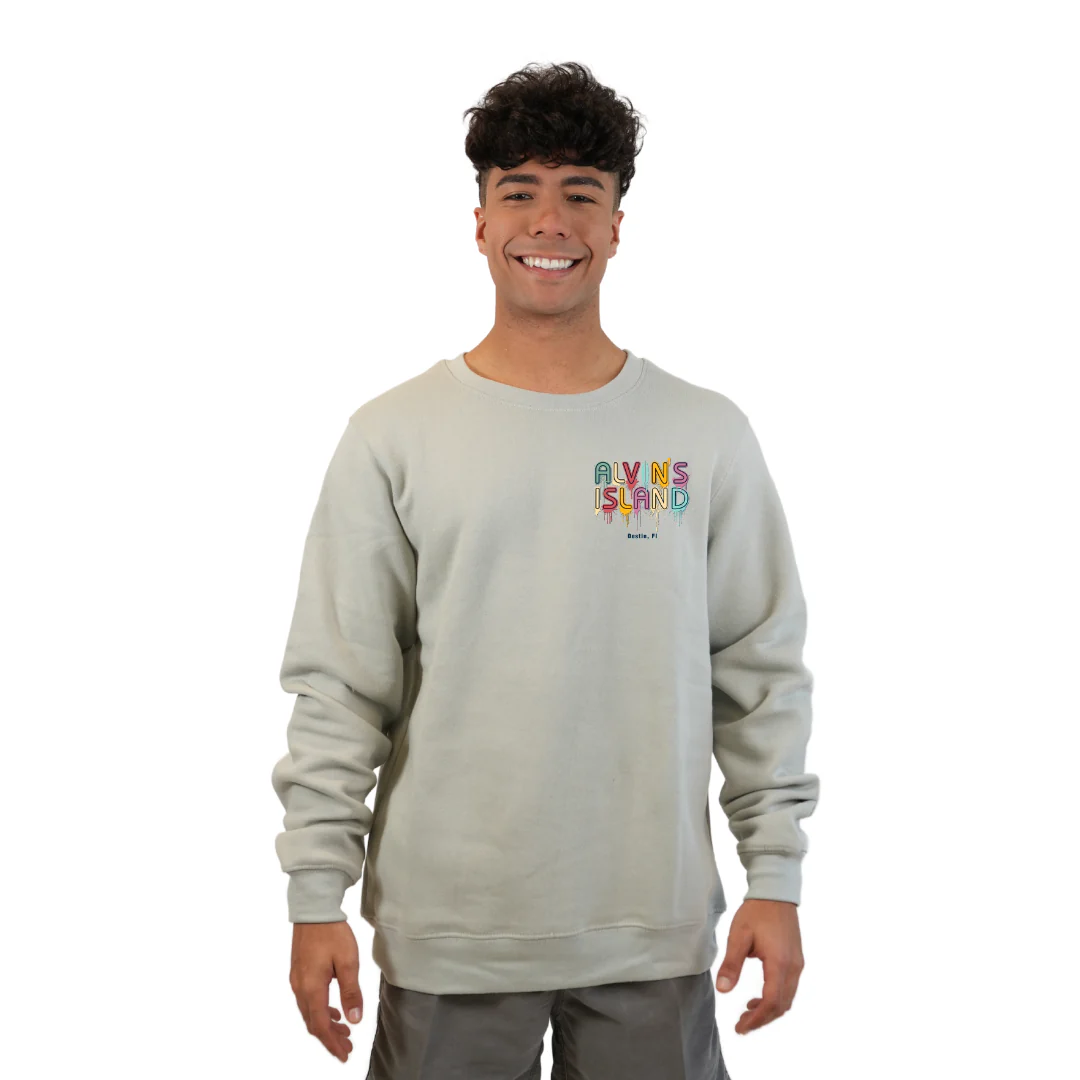 Destin Florida Fleece Crewneck Sweatshirt Men with a Alvin's island Drip Painting Design Style 067 - Image 3