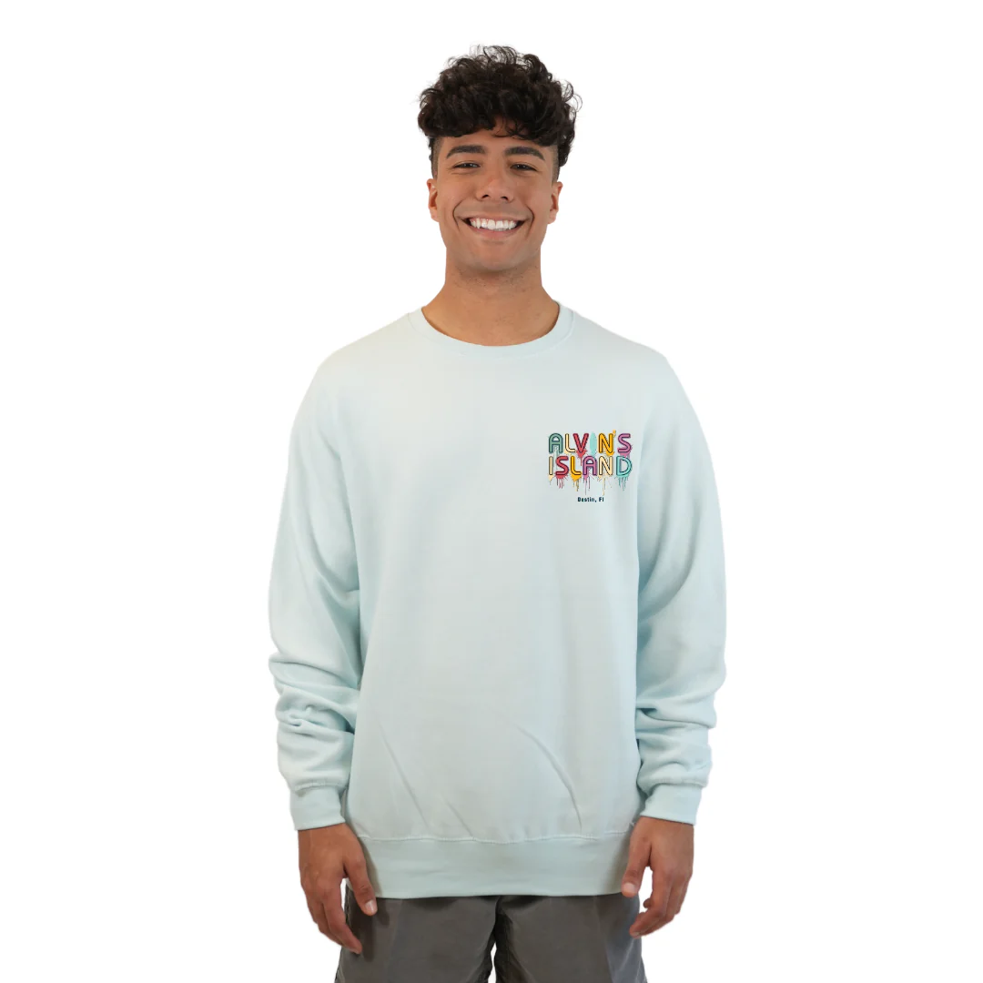 Destin Florida Fleece Crewneck Sweatshirt Men with a Alvin's island Drip Painting Design Style 067 - Image 5