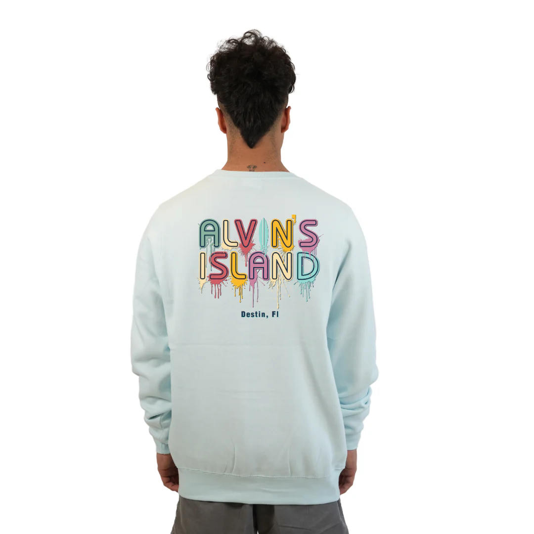 Destin Florida Fleece Crewneck Sweatshirt Men with a Alvin's island Drip Painting Design Style 067 - Image 6