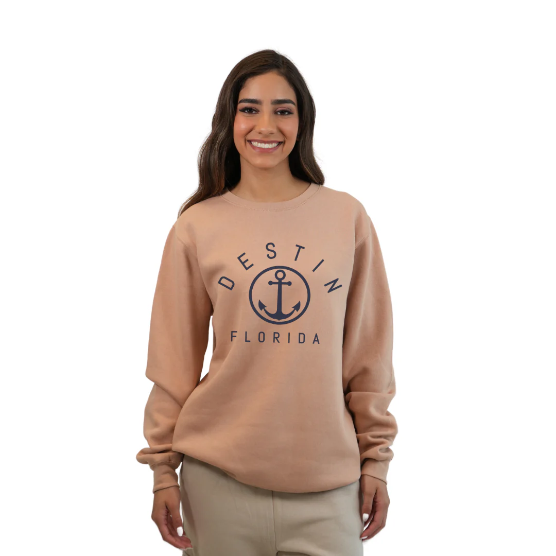 Destin Florida Fleece Crewneck Sweatshirt Women with a Front Nautical Design Style 067 - Image 3