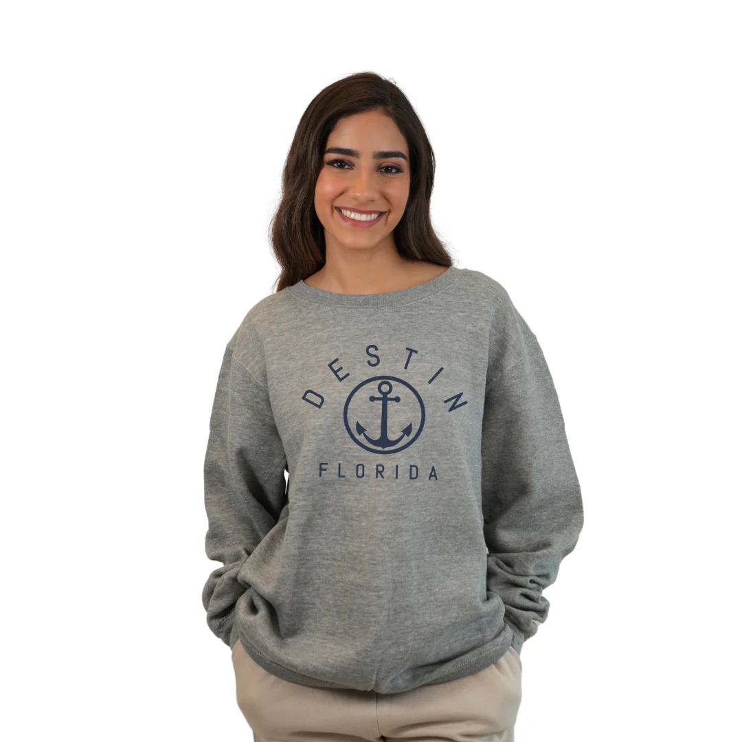 Destin Florida Fleece Crewneck Sweatshirt Women with a Front Nautical Design Style 067 - Image 4