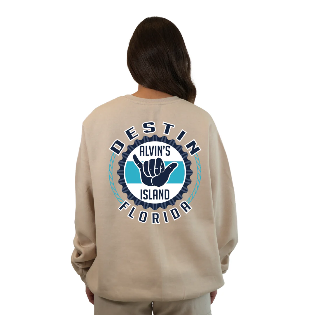 Destin Florida Fleece Crewneck Sweatshirt Women with Alvin's Island Hang Loose Front and Back Design Style  067 - Image 10