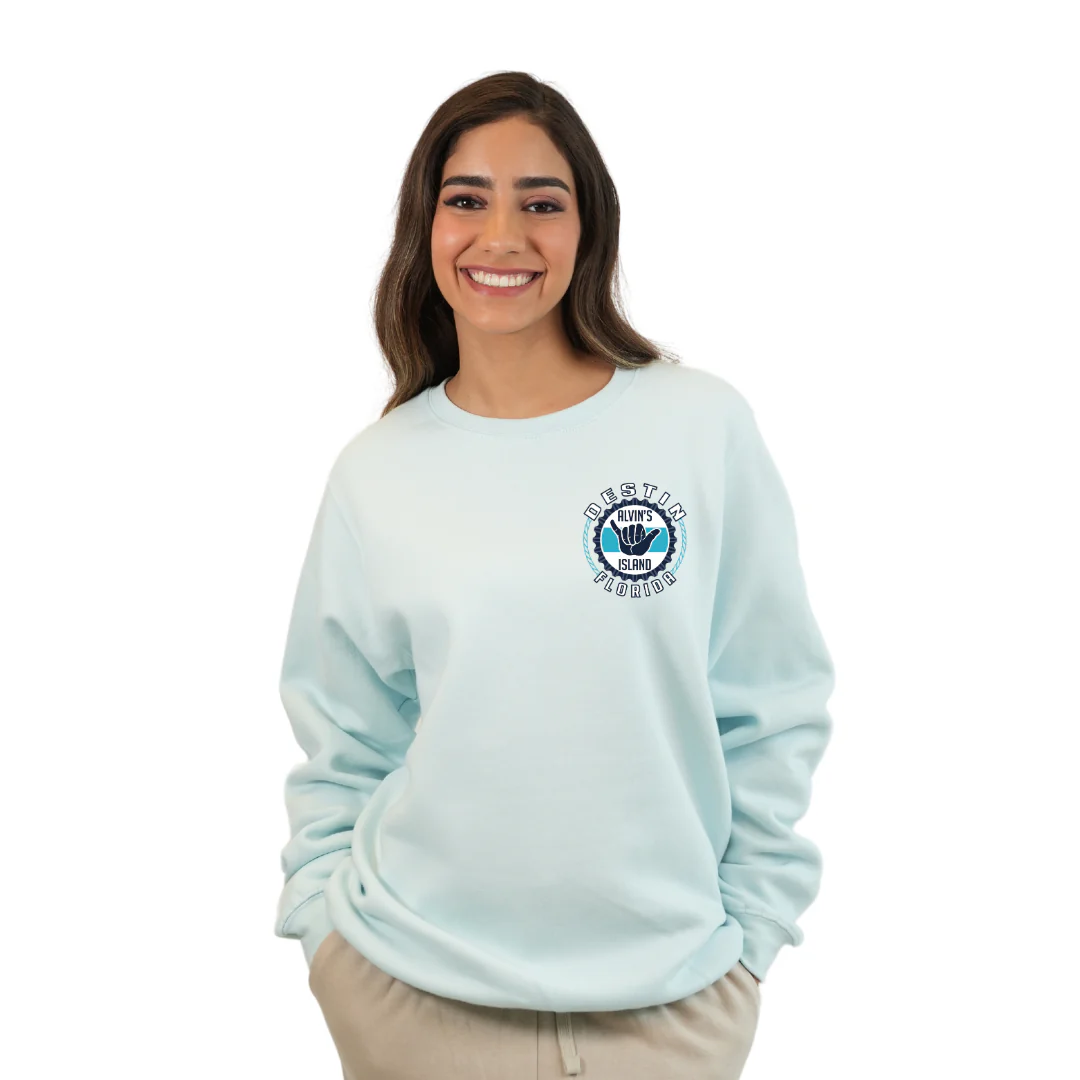 Destin Florida Fleece Crewneck Sweatshirt Women with Alvin's Island Hang Loose Front and Back Design Style  067 - Image 3