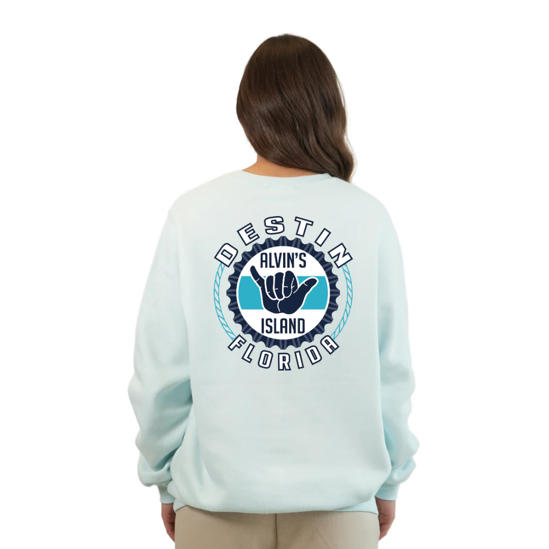 Destin Florida Fleece Crewneck Sweatshirt Women with Alvin's Island Hang Loose Front and Back Design Style  067 - Image 4