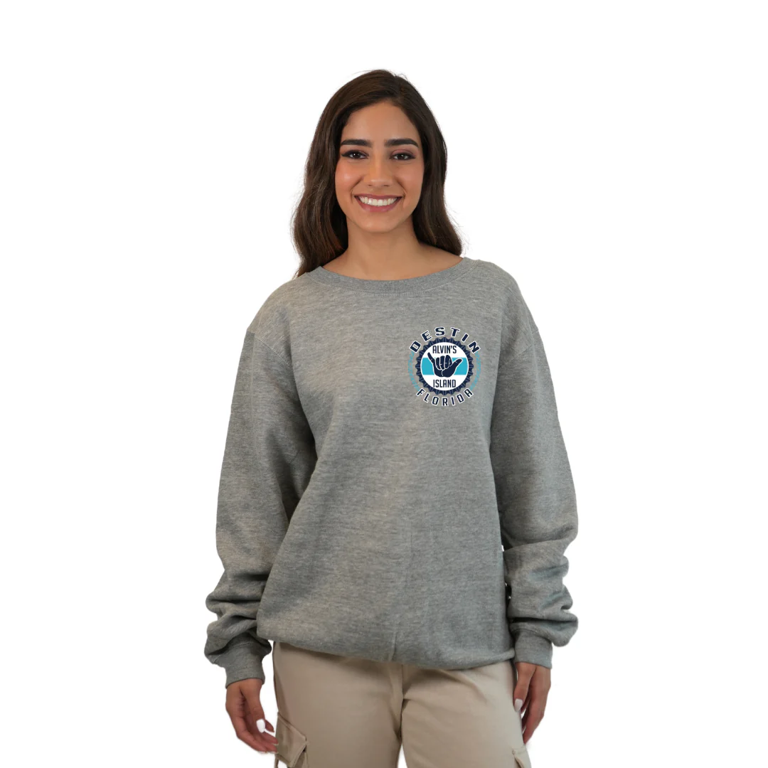 Destin Florida Fleece Crewneck Sweatshirt Women with Alvin's Island Hang Loose Front and Back Design Style  067 - Image 5