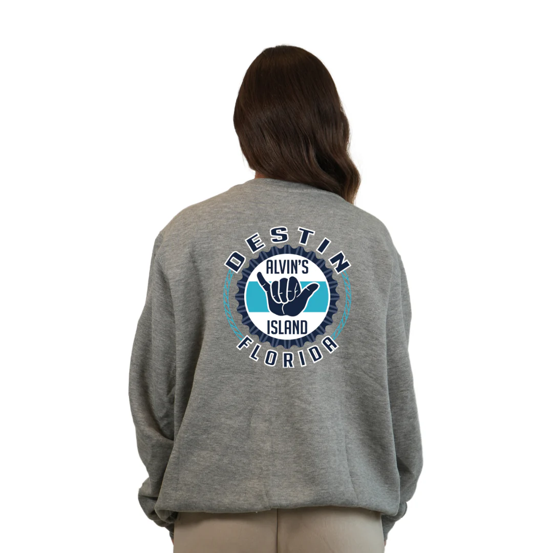 Destin Florida Fleece Crewneck Sweatshirt Women with Alvin's Island Hang Loose Front and Back Design Style  067 - Image 6