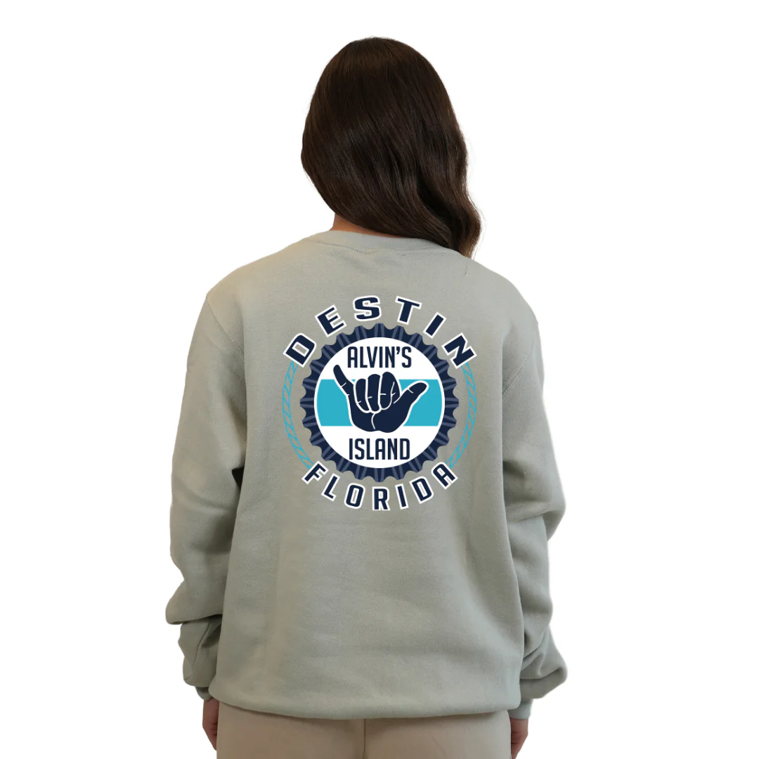 Destin Florida Fleece Crewneck Sweatshirt Women with Alvin's Island Hang Loose Front and Back Design Style  067 - Image 8