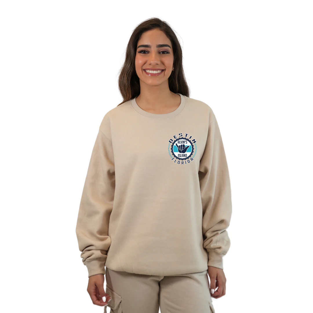 Destin Florida Fleece Crewneck Sweatshirt Women with Alvin's Island Hang Loose Front and Back Design Style  067 - Image 9