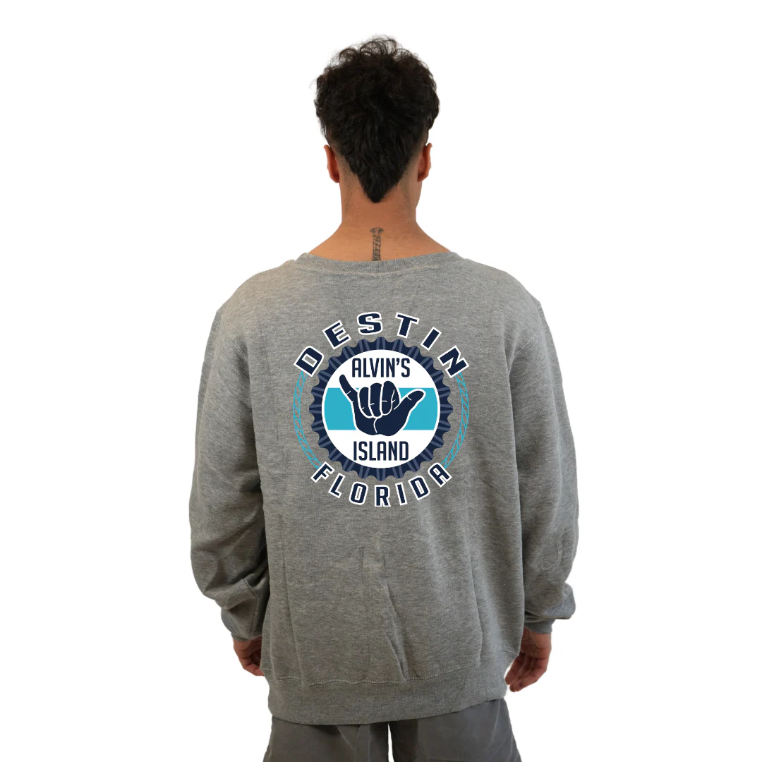 Destin Florida Fleece Crewneck Sweatshirt Men with Alvin's Island Hang Loose Front and Back Design Style 067 - Image 10