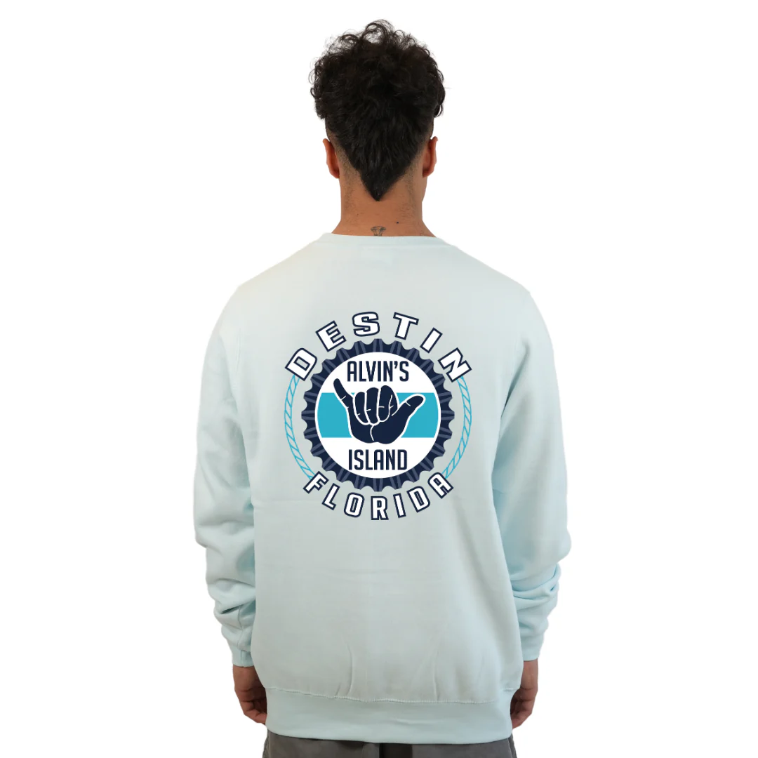 Destin Florida Fleece Crewneck Sweatshirt Men with Alvin's Island Hang Loose Front and Back Design Style 067 - Image 2