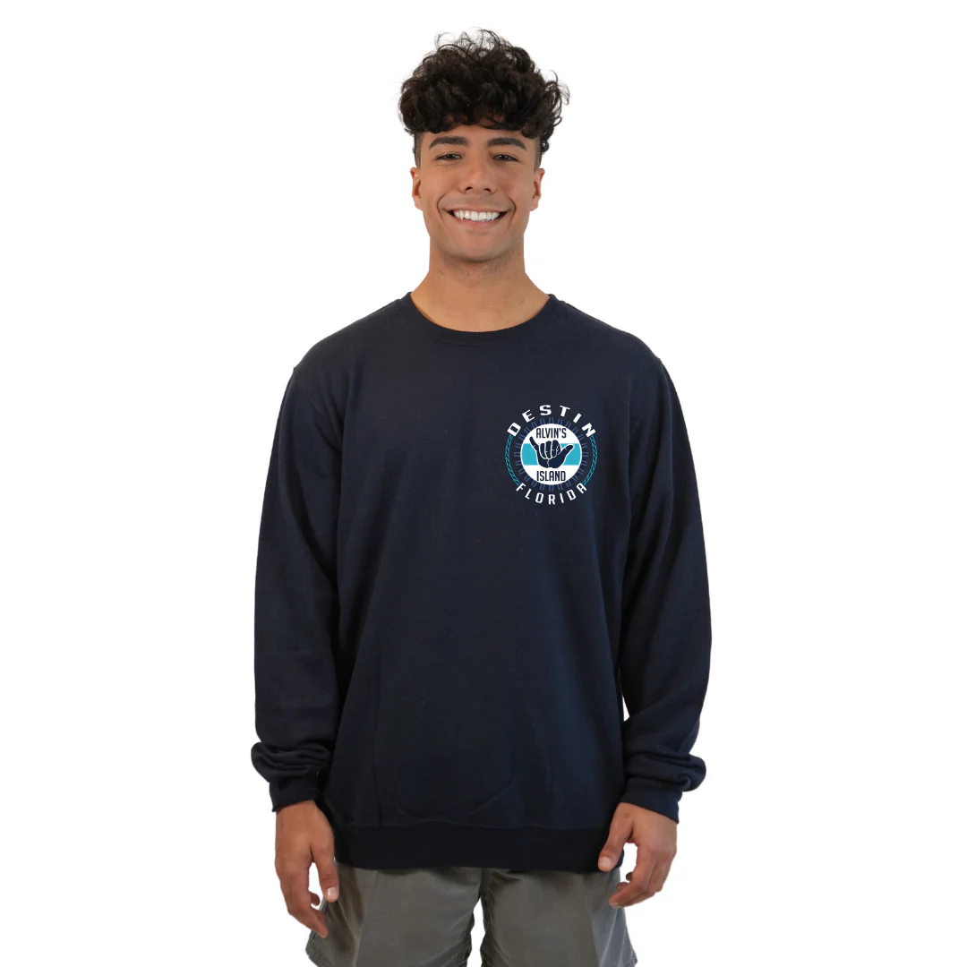 Destin Florida Fleece Crewneck Sweatshirt Men with Alvin's Island Hang Loose Front and Back Design Style 067 - Image 3