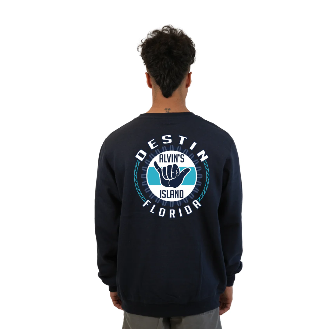 Destin Florida Fleece Crewneck Sweatshirt Men with Alvin's Island Hang Loose Front and Back Design Style 067 - Image 4