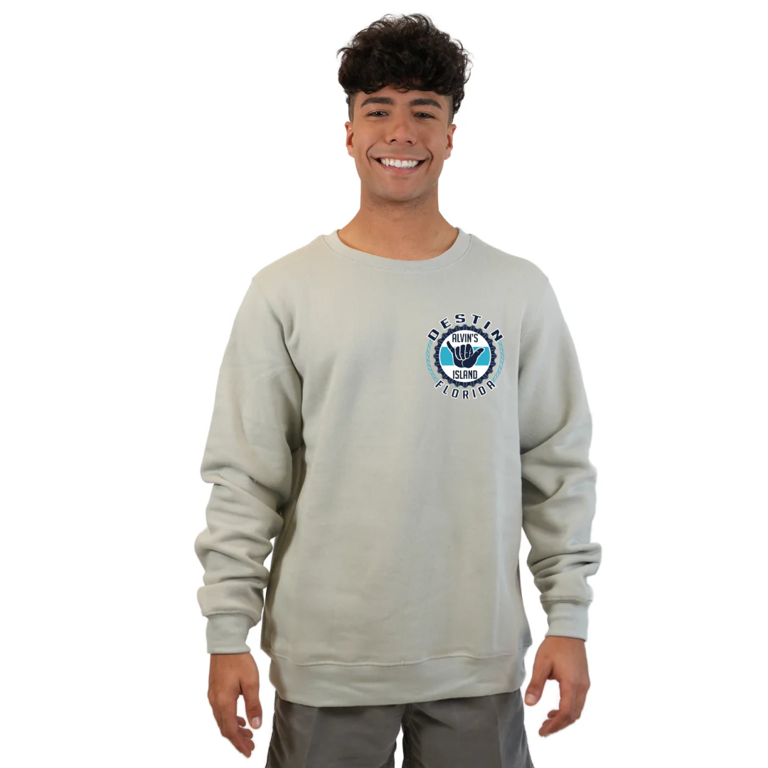 Destin Florida Fleece Crewneck Sweatshirt Men with Alvin's Island Hang Loose Front and Back Design Style 067 - Image 5