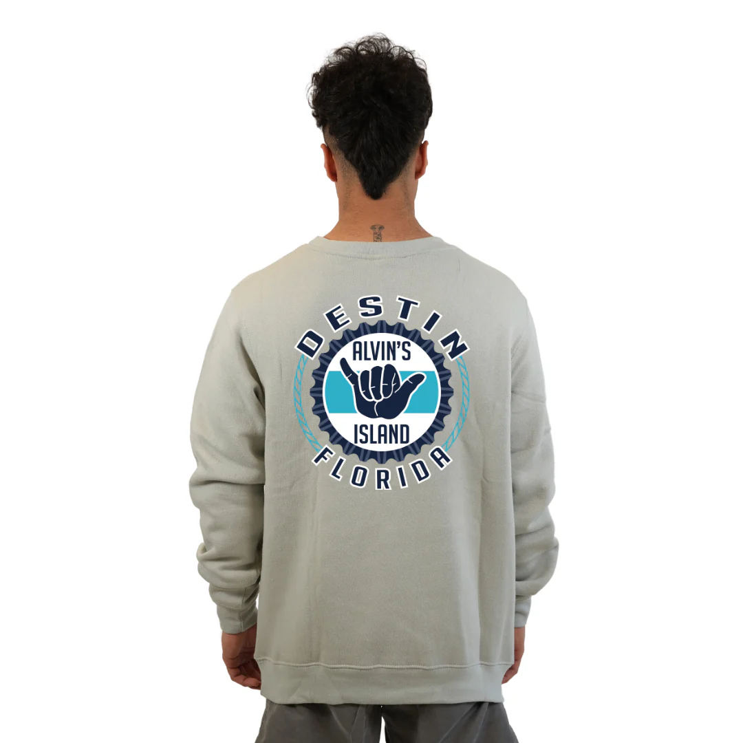 Destin Florida Fleece Crewneck Sweatshirt Men with Alvin's Island Hang Loose Front and Back Design Style 067 - Image 6